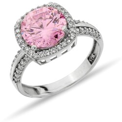 ANILLO PIEDRA CUADRADA CIRCONITA ROSA - 1