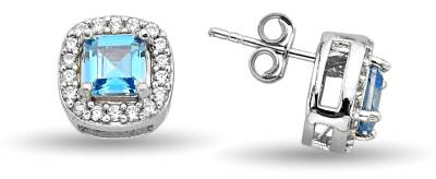 AQUA SQUARE STUD EARRINGS ZIRCON - 1