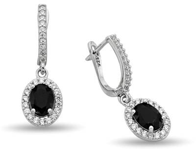 BLACK OVAL HANGING ZIRCON EARRINGS - 1