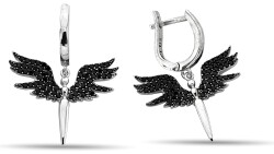 BLACK STONE ANGEL FIGURE ZIRCON EARRINGS - 1