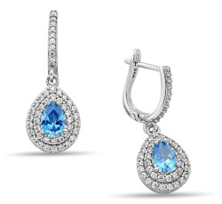 BLUE DROP HANGING ZIRCON EARRINGS - 1