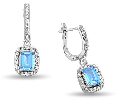 BLUE RECTANGULAR HANGING ZIRCON EARRINGS - 1