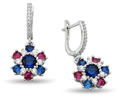 BLUE RED FLOWER HANGING ZIRCON EARRINGS - 1