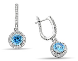 BLUE ROUND HANGING ZIRCON EARRINGS - 1