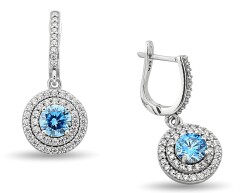 BLUE ROUND HANGING ZIRCON EARRINGS - 1