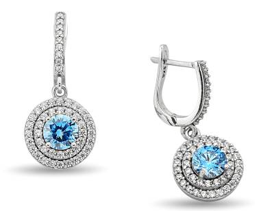 BLUE ROUND HANGING ZIRCON EARRINGS - 1