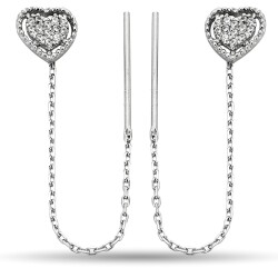 CHAINED HEART ZIRCON EARRINGS - 1