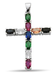 MULTICOLORED OVAL STONE CROSS PENDANT - 1