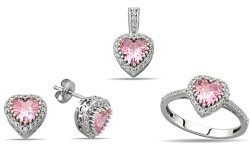 SET CORAZÓN ROSA CON PIEDRA ZIRCONA - 1