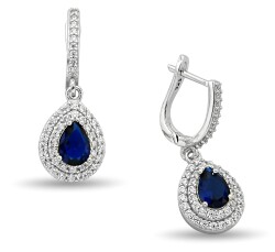 DARK BLUE DROP HANGING ZIRCON EARRINGS - 1