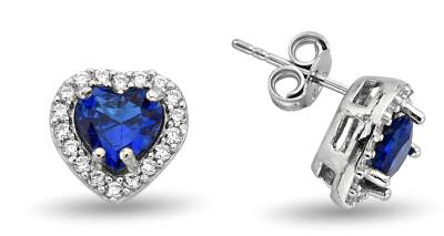 DARK BLUE HEART SEWING EARRINGS ZIRCON - 1