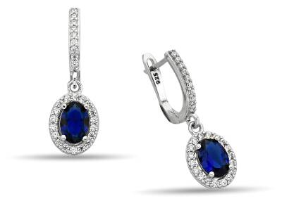 DARK BLUE OVAL HANGING ZIRCON EARRINGS - 1