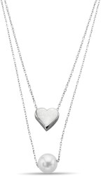 DOUBLE CHAIN ​​ZIRCON NECKLACE WITH HEART AND PEARL - 1