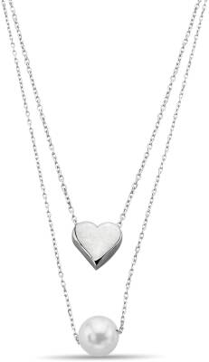 DOUBLE CHAIN ​​ZIRCON NECKLACE WITH HEART AND PEARL - 1