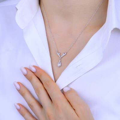 DROP FIGURE ZIRCON NECKLACE - 3