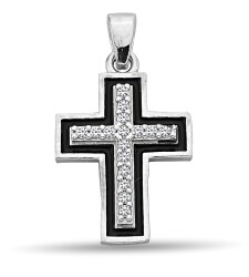 ENAMEL AND ZIRCON STONE CROSS PENDANT - 1