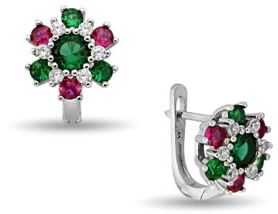 GREEN RED FLOWER HANGING ZIRCON EARRINGS - 1