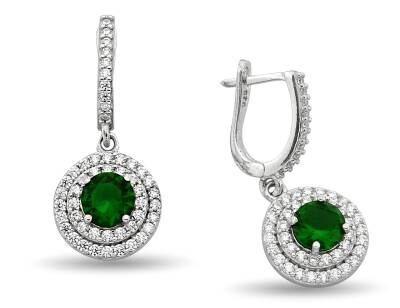 GREEN ROUND HANGING ZIRCON EARRINGS - 1