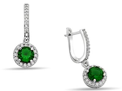 GREEN ROUND HANGING ZIRCON EARRINGS - 1