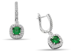 GREEN SQUARE HANGING ZIRCON EARRINGS - 1