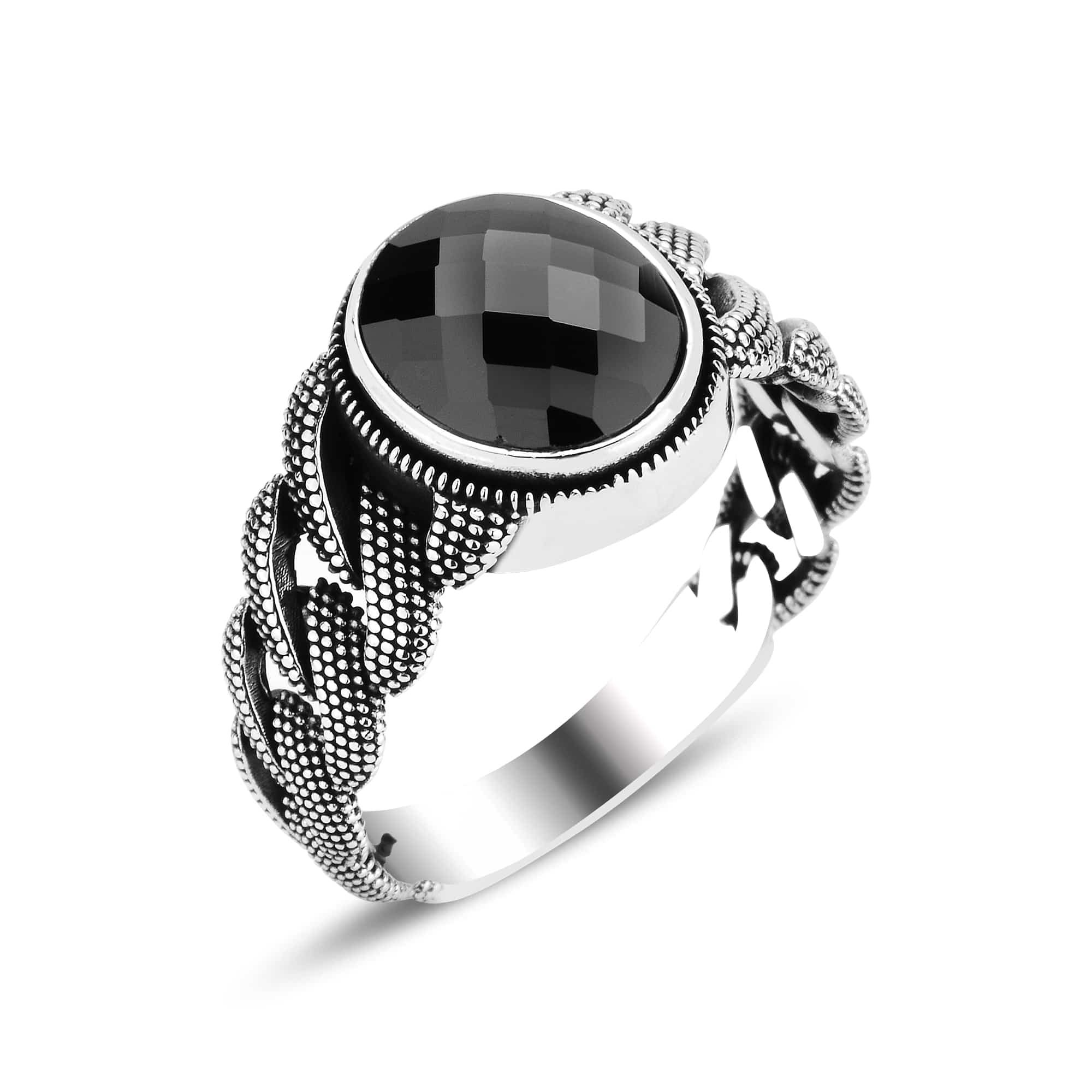 BLACK OVAL STONE SILVER MEN'S RING