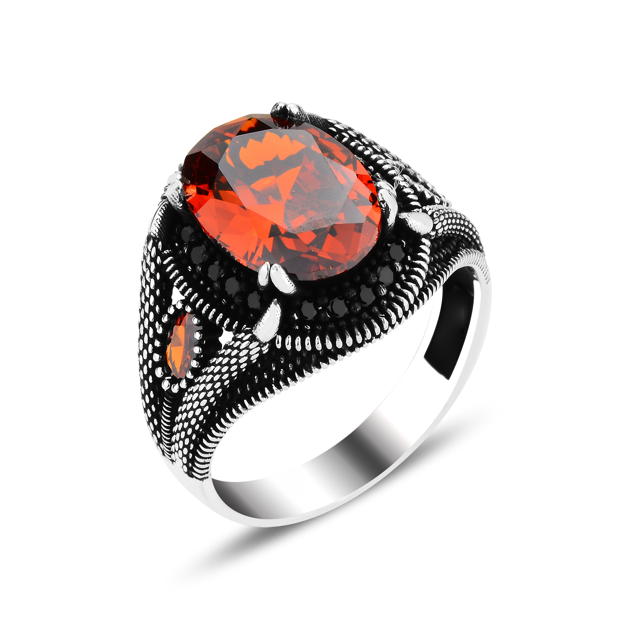 RED STONE SILVER MEN'S RING