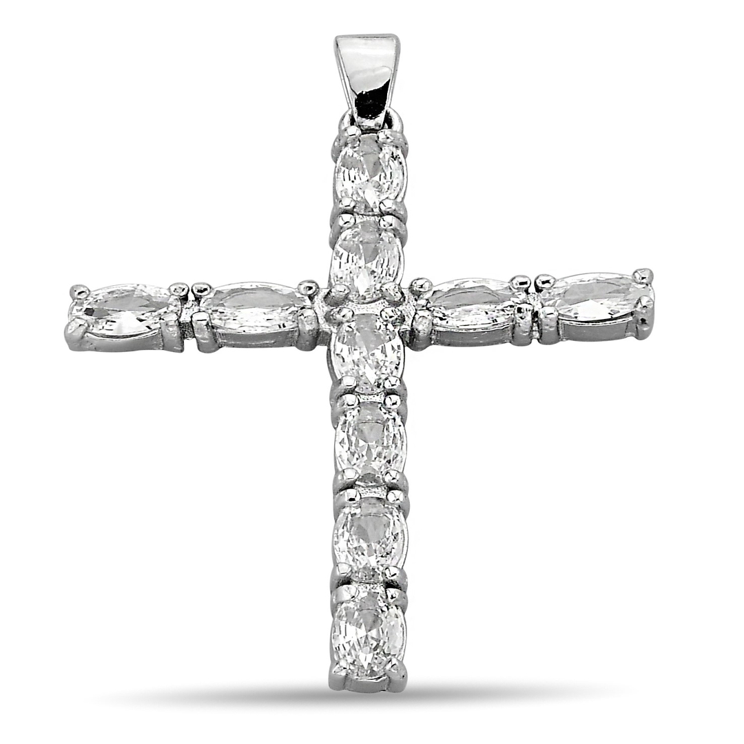 CROSS PENDANT WITH OVAL ZIRCONIA STONE