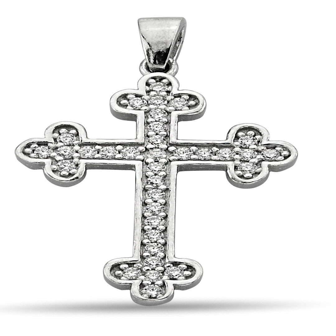 CROSS PENDANT WITH ROUND ZIRCONIA STONE