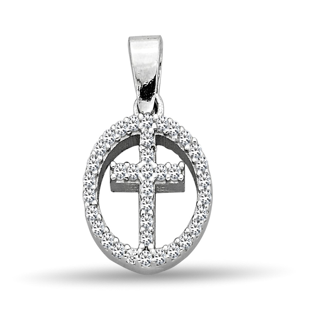 CROSS PENDANT WITH ZIRCON STONE IN A CIRCLE