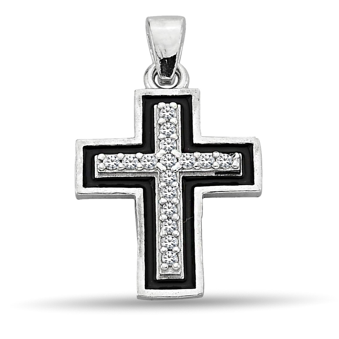 ENAMEL AND ZIRCON STONE CROSS PENDANT