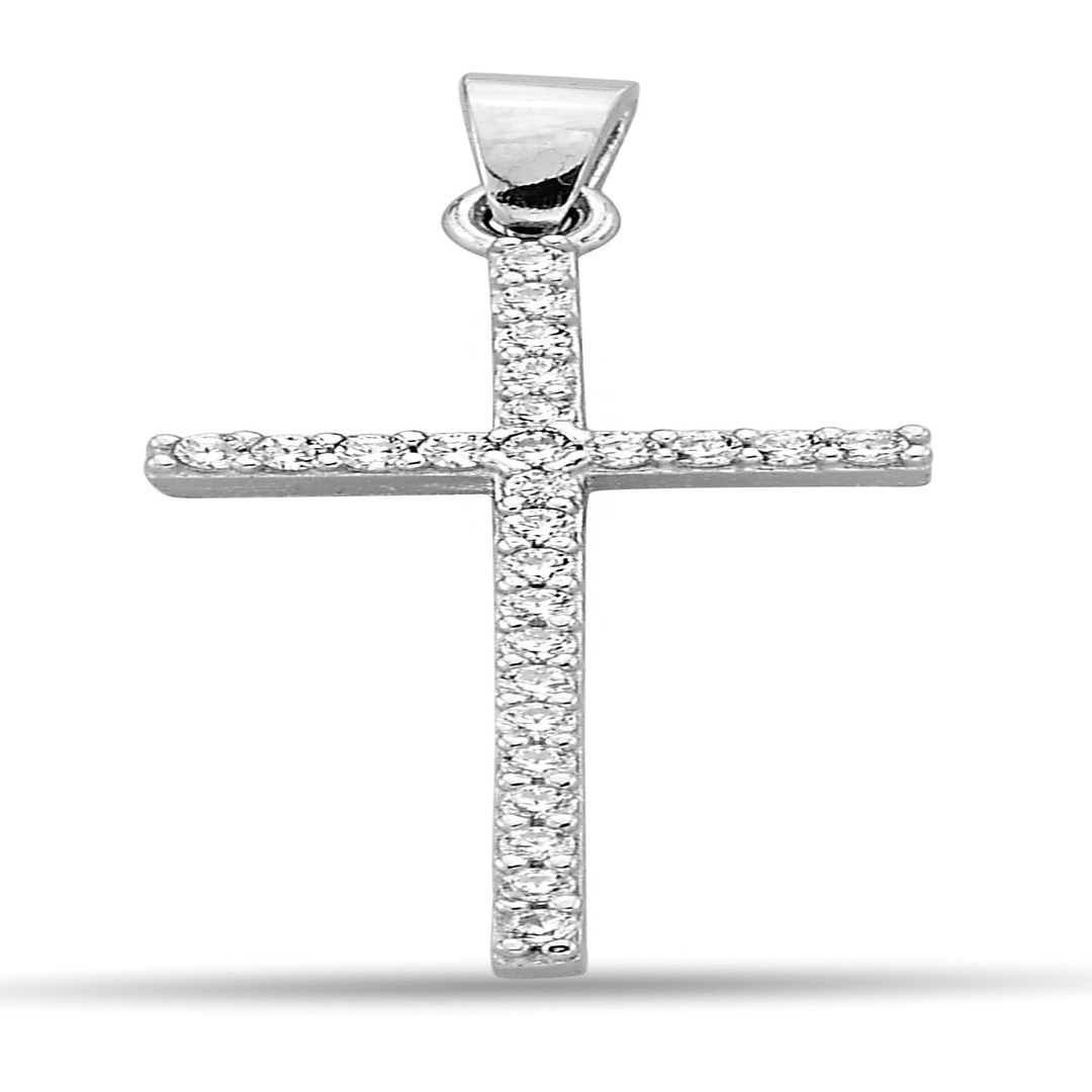 CROSS PENDANT WITH ROUND ZIRCONIA STONE