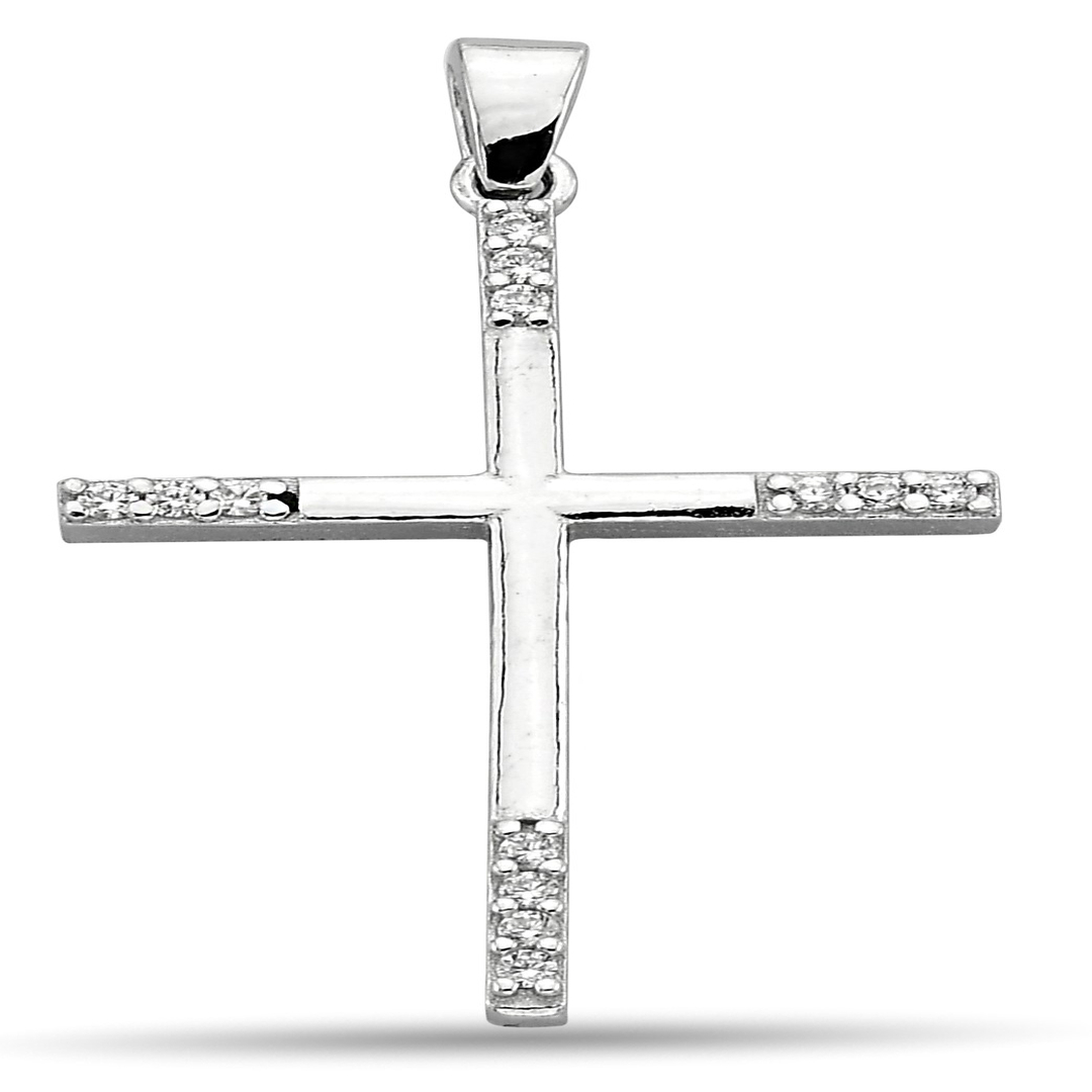 CROSS PENDANT WITH ROUND ZIRCONIA STONE