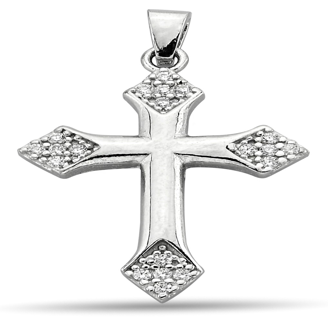 CROSS PENDANT WITH ROUND ZIRCONIA STONE