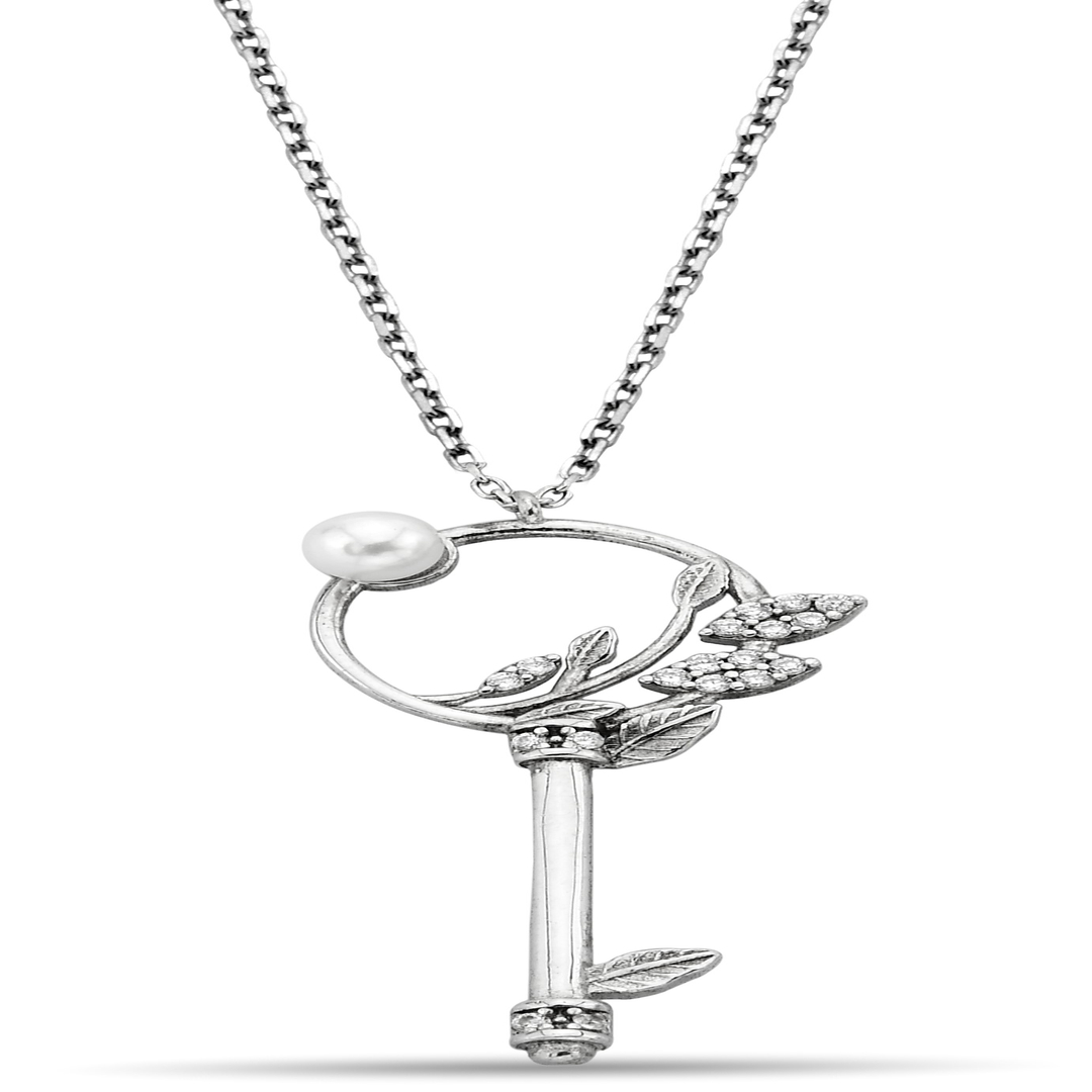 PEARL FIGURE ZIRCONIA KEY NECKLACE