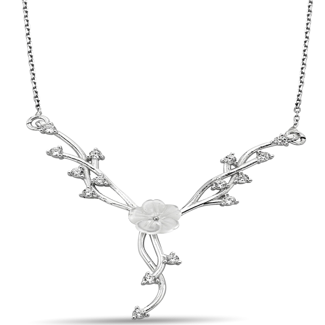 FLOWER FIGURE STONE ZIRCON NECKLACE