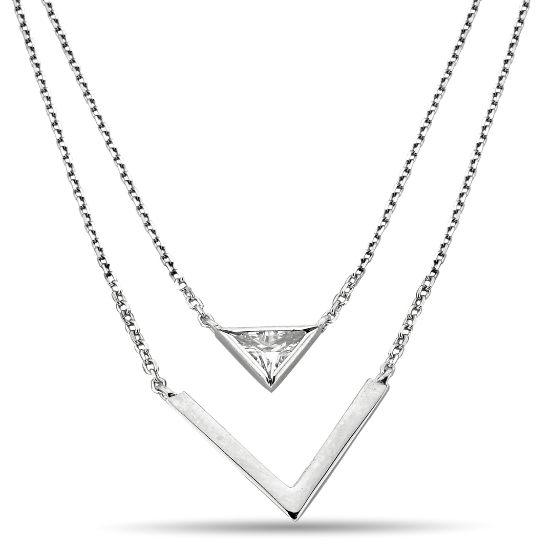 DOUBLE CHAIN ​​TRIANGLE ZIRCON NECKLACE