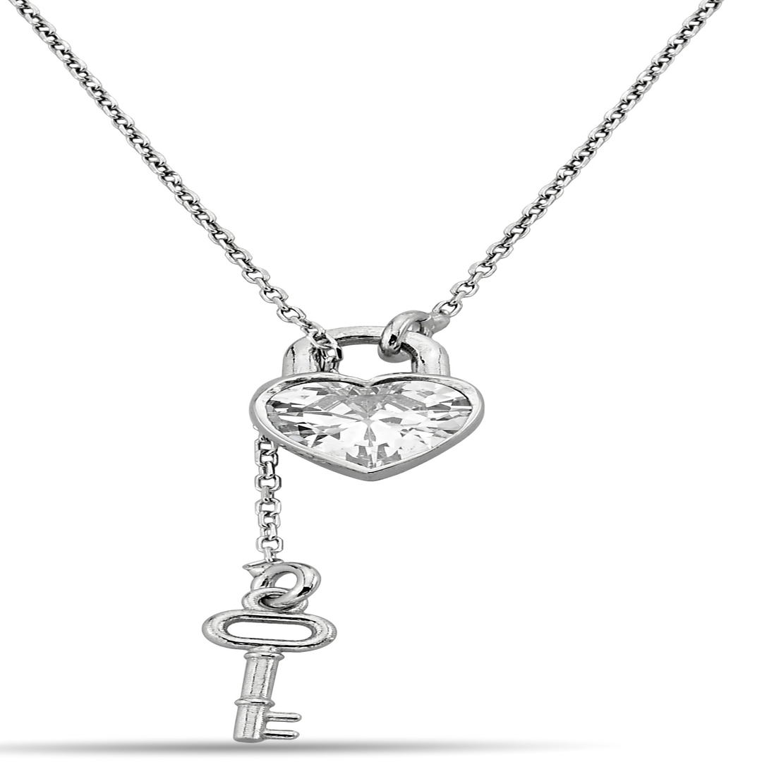 ZIRCONIA NECKLACE WITH HEART AND KEY FIGURE