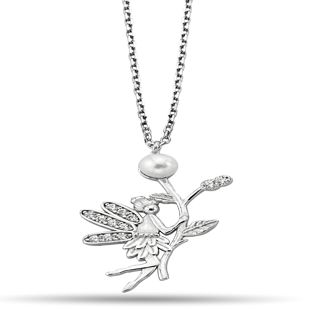 PEARL AND FLOWER FIGURE ZIRCON NECKLACE