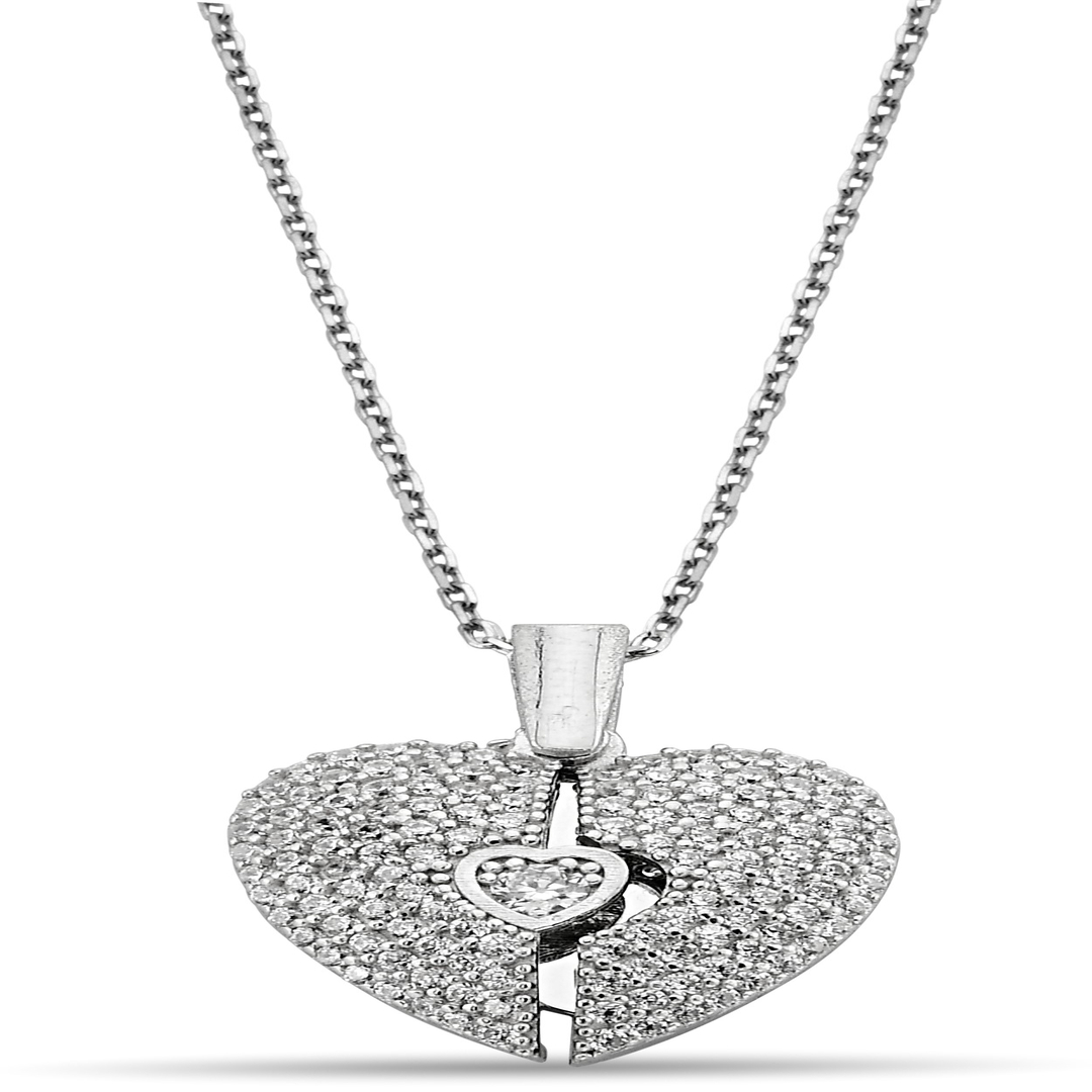 OPENING ZIRCON NECKLACE WITH HEART PLATE