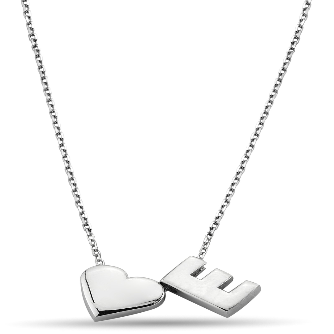 ZIRCON NECKLACE WITH LETTER E AND HEART FIGUREE