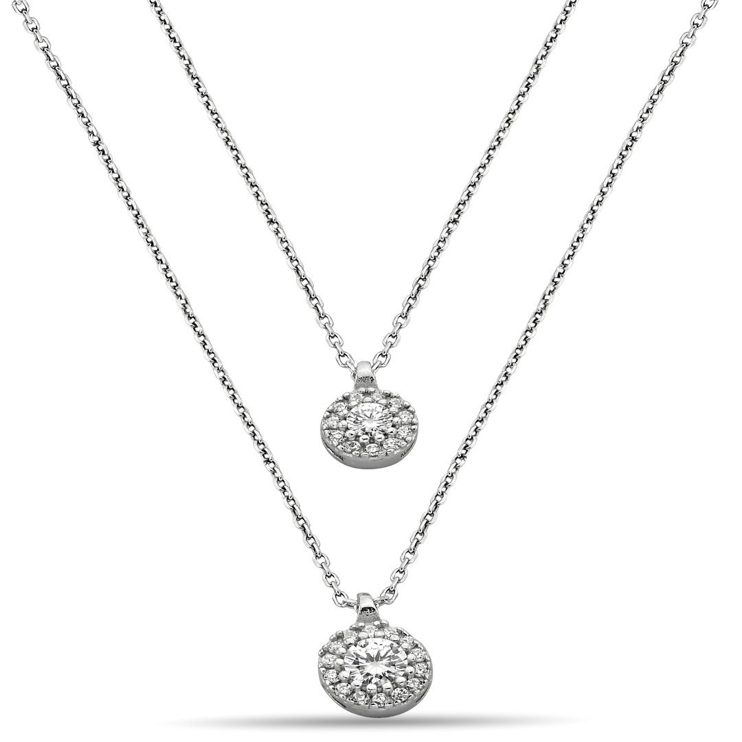 DOUBLE CHAIN ​​ROUND ZIRCON NECKLACE