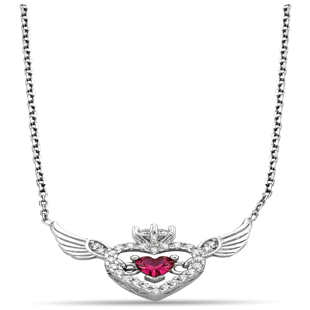 RED STONE ANGEL HEART ZIRCON NECKLACE