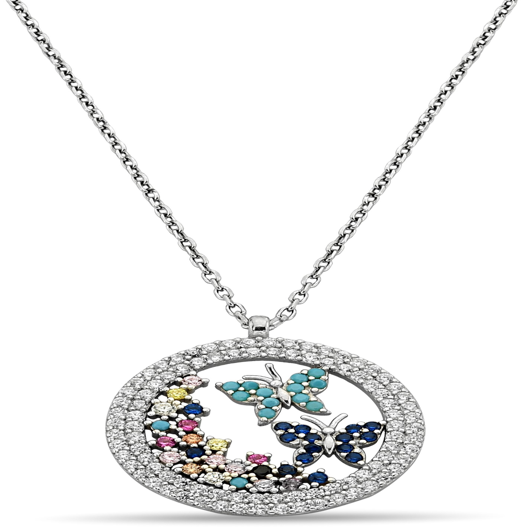 ZIRCON NECKLACE WITH A BUTTERFLY FIGURE IN A CIRCLE