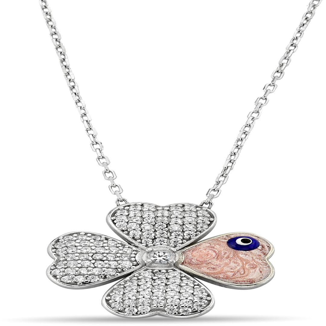 ENAMEL CLOVER ZIRCON NECKLACE