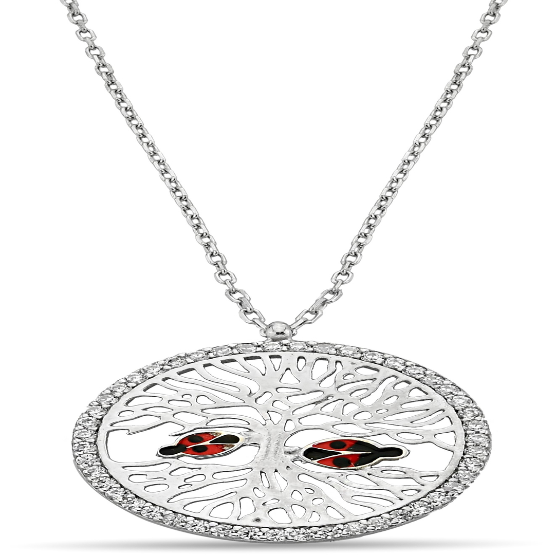 LADYBUG TREE OF LIFE ZIRCON NECKLACE