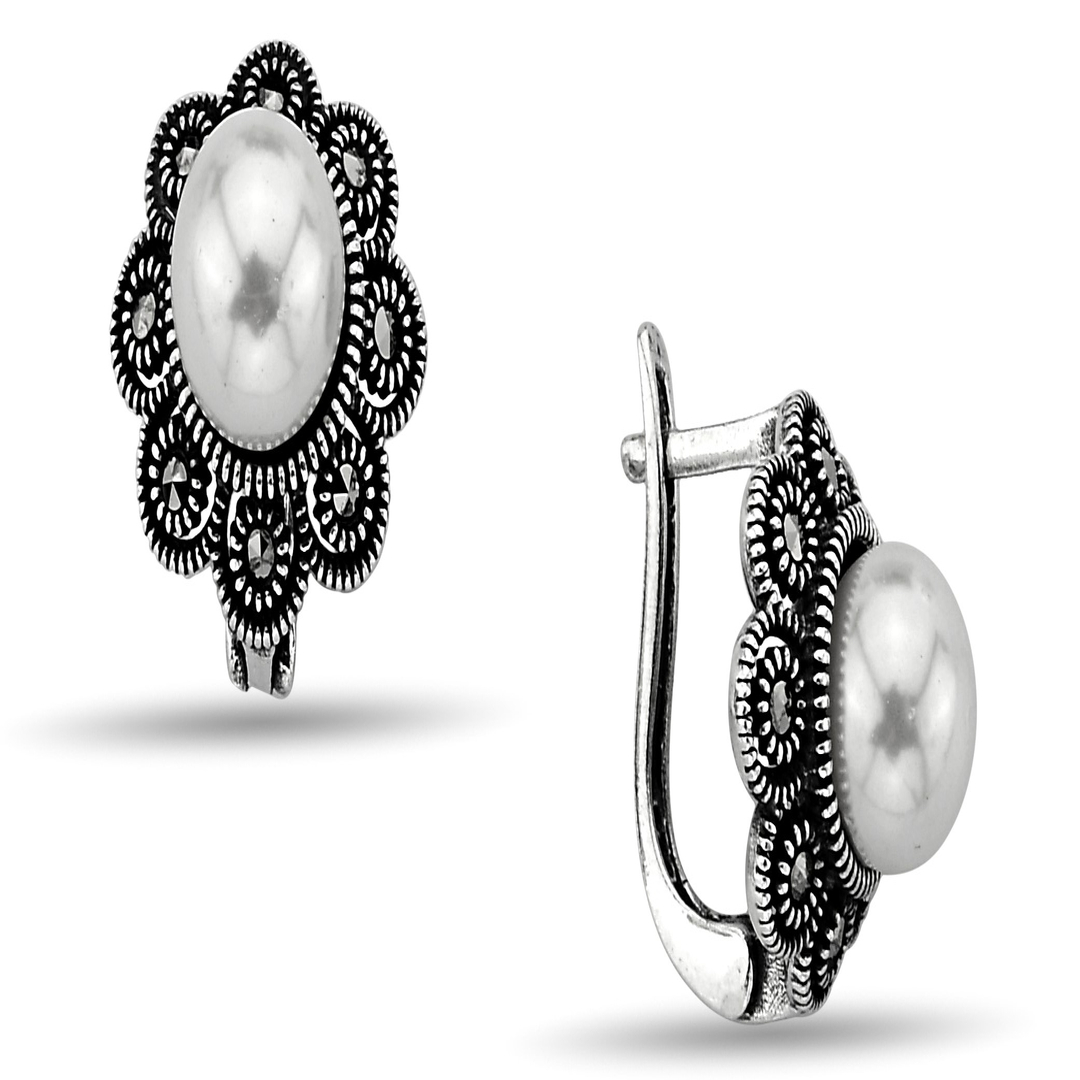 PEARL STONE MARCASITE EARRINGS