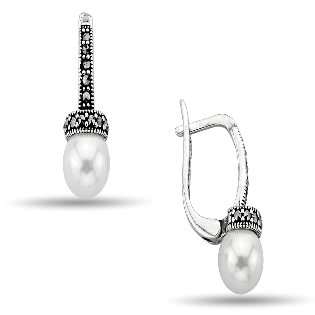 PEARL STONE MARCASITE EARRINGS