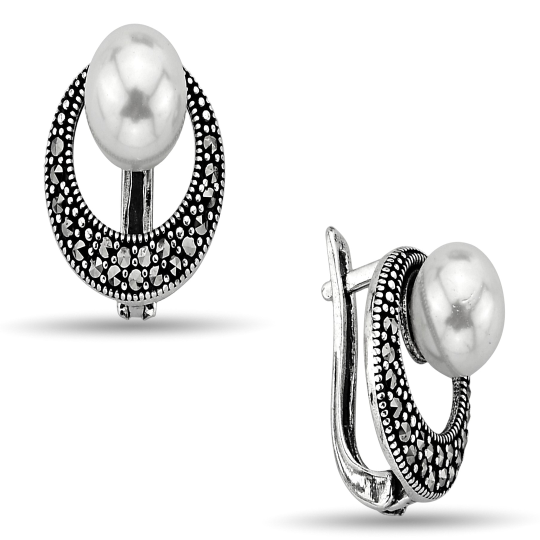 PEARL STONE MARCASITE EARRINGS