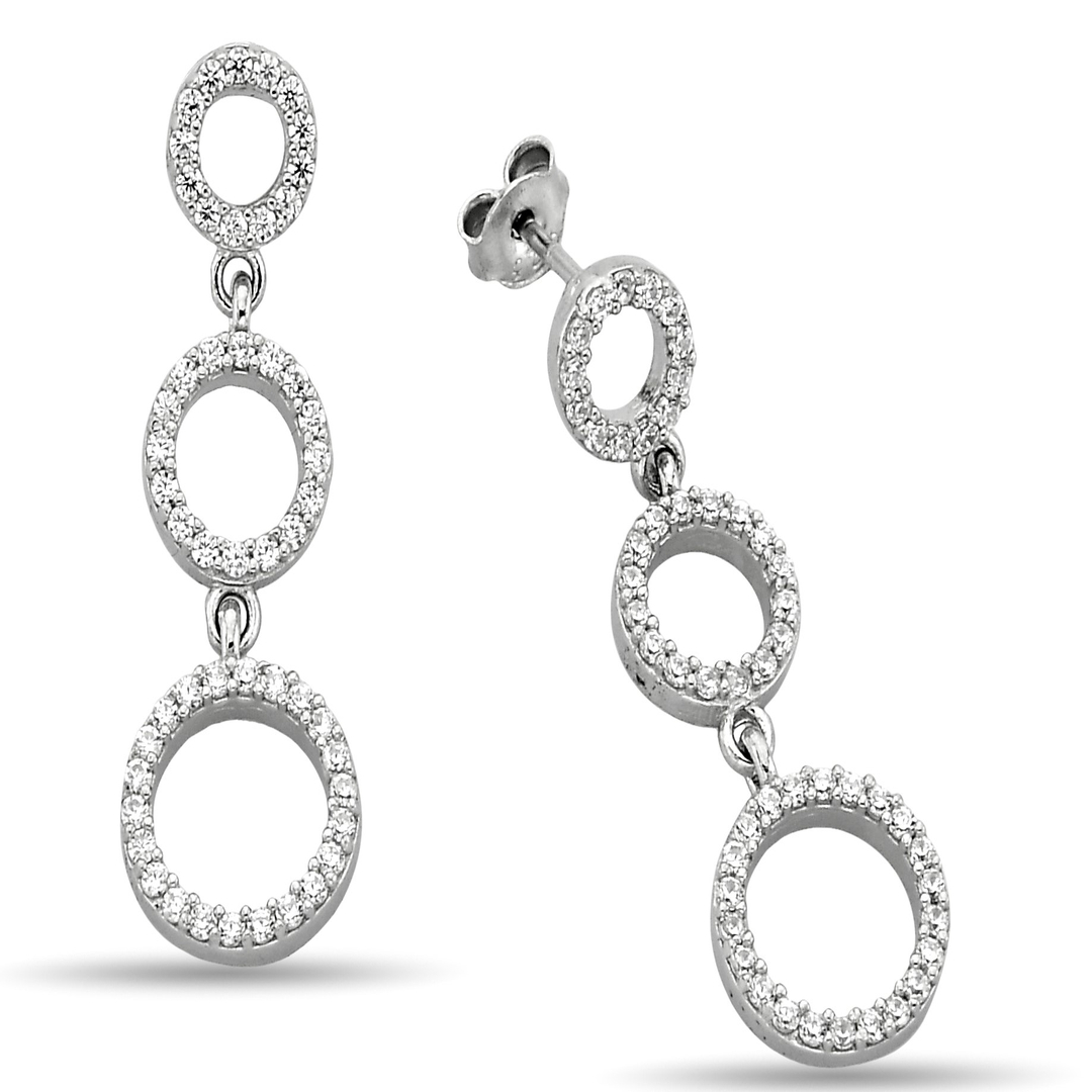 THREE ROUND STONE ZIRCON EARRINGS