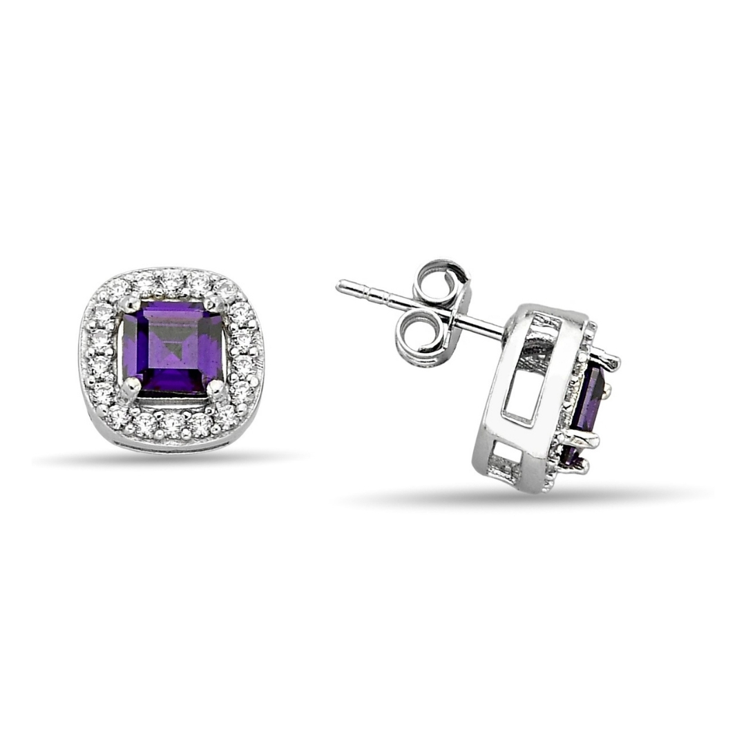 PURPLE SQUARE STUD EARRINGS ZIRCON